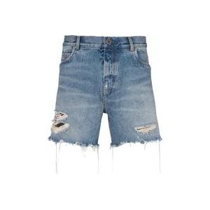 Balmain Unisex shorts in vintage Blue Wash denim , Blue , Heren , Maat: W29