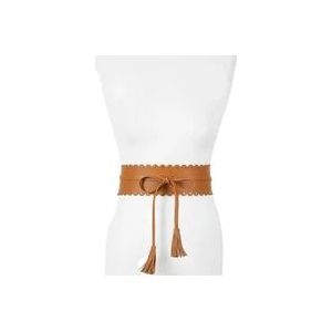 Twinset Bruin Kunstleren Hoge Taille Riem met Studs en Kwast Detail , Brown , Dames , Maat: M