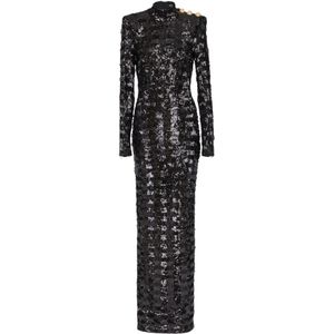 Balmain Lange paillettenjurk , Black , Dames , Maat: S