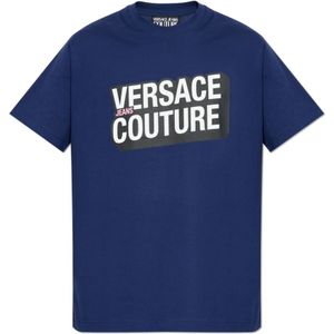 Versace Jeans Couture, Heren, Tops, Blauw, Maat: L Katoen,