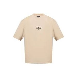 Balenciaga Logo Geborduurd T-Shirt , Beige , Heren , Maat: 2XS