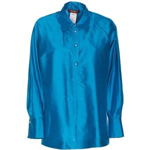 Max Mara Studio, Dames, Blouses & Shirts, Blauw, Maat: S Zijde,