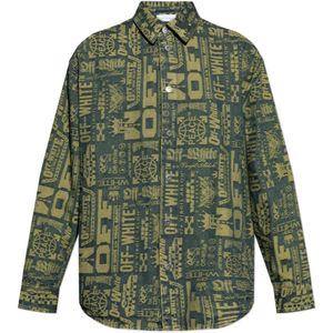 Off White, Heren, Overhemden, Groen, Maat: L Denim,