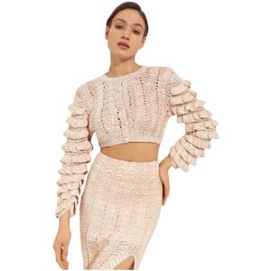 Loveshackfancy, Dames, Truien, Beige, Maat: XS Nylon,