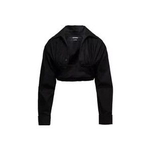 Jacquemus Zwarte Overhemd met Puntige Kraag , Black , Dames , Maat: XS