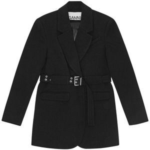 Ganni, Dames, Jassen, Zwart, Maat: M Leer,