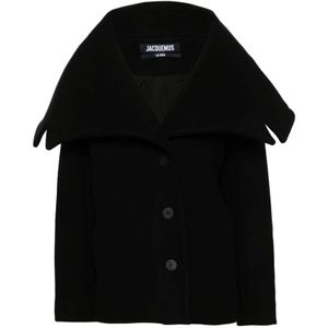 Jacquemus Zwarte Wollen Jas Oversized Kraag , Black , Dames , Maat: XS