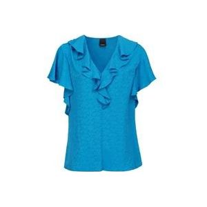 Pinko Blauwe Jacquard Logo Blouse met Ruches , Blue , Dames , Maat: XS