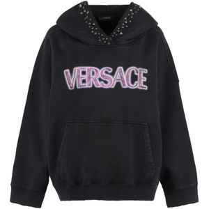 Versace - Hoodie - Zwart - 100% Katoen - Met Decoratieve Studs