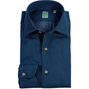 Finamore, Heren, Overhemden, Blauw, Maat: S Denim,