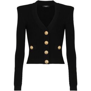 Balmain Geknipte gebreide vest , Black , Dames , Maat: M