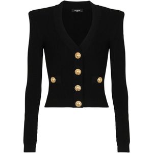 Balmain Geknipte gebreide vest , Black , Dames , Maat: XS