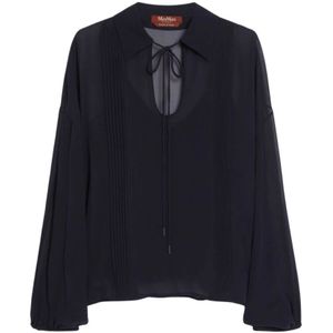 Max Mara Studio, Dames, Blouses & Shirts, Blauw, Maat: 3XS Zijde,