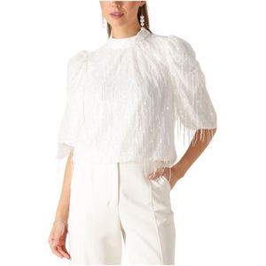 Y.a.s - Yasbolina - Blousetop - Wit - Zachte Stof - Franje Details - Glitter Finish
