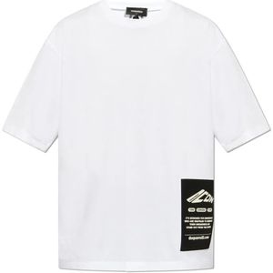 Dsquared2 T-shirt met logo patch , White , Heren , Maat: L