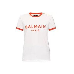 Balmain T-shirt met logo , White , Dames , Maat: M