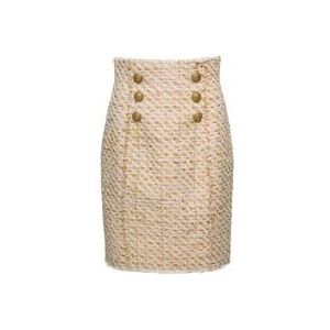 Balmain Beige Tweed Rok met Gouden Knopen , Beige , Dames , Maat: S
