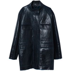 Fendi, Dames, Jassen, Blauw, Maat: 2XS Leer,