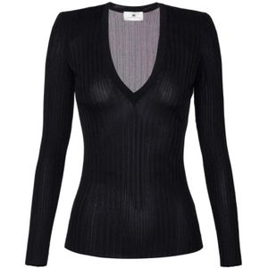 Elisabetta Franchi, Dames, Truien, Zwart, Maat: S Viscose,