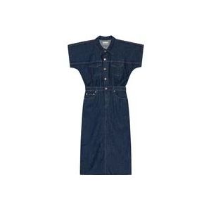 Ganni Denim Midi Jurk , Blue , Dames , Maat: XS