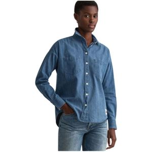 Gant, Dames, Blouses & Shirts, Blauw, Maat: 3XL Denim,