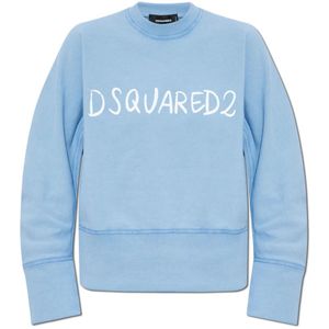 Dsquared2, Dames, Sweatshirts & Hoodies, Blauw, Maat: M Katoen,