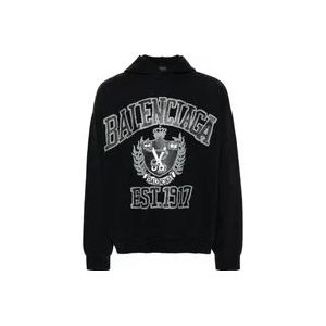 Balenciaga Zwarte Distressed Logo Print Trui , Black , Heren , Maat: S