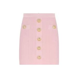 Balmain Roze Gebreide Mini Rok met Gouden Details , Pink , Dames , Maat: S