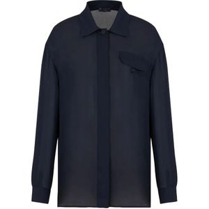 Emporio Armani - Silk Georgette Classic Collar Shirt - Overhemd - Blauw