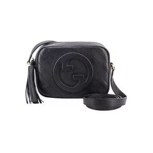 Gucci Zwarte Leren Schoudertas met GG Logo , Black , Dames , Maat: ONE Size