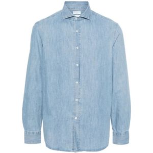 Brunello Cucinelli, Heren, Overhemden, Blauw, Maat: M Denim,