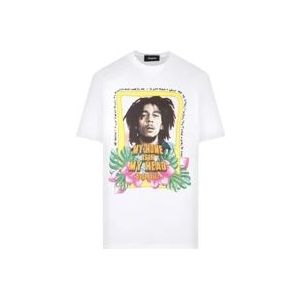 Dsquared2 Witte Bob Marley Print T-shirt , White , Heren , Maat: S