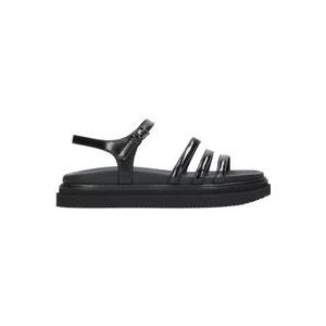 Hogan Verniste Leren Platte Sandalen , Black , Dames , Maat: 40 EU