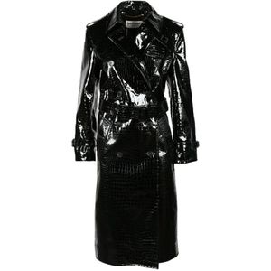 Saint Laurent, Dames, Mantels, Zwart, Maat: XS Leer,