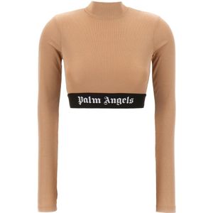 Palm Angels, Dames, Tops, Beige, Maat: M Poliester,
