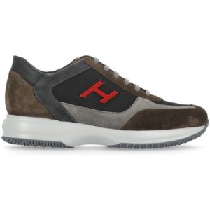 Hogan Bruine Leren Sneakers Ronde Neus , Brown , Heren , Maat: 43 1/2 EU