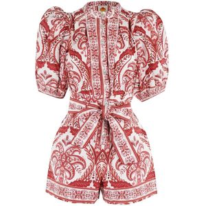 Farm Rio, Dames, Jumpsuits & Playsuits, Rood, Maat: XS Katoen,
