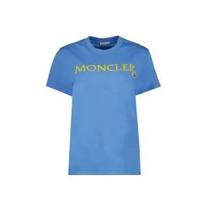 Moncler Logo T-shirt, korte mouwen, slim fit , Blue , Dames , Maat: L