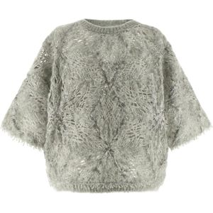 Brunello Cucinelli, Dames, Truien, Grijs, Maat: M Wol,