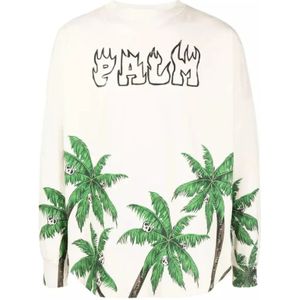 Palm Angels, Heren, Sweatshirts & Hoodies, Wit, Maat: M Katoen,