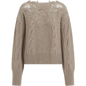 Ermanno Scervino, Dames, Truien, Beige, Maat: 2XS Wol,