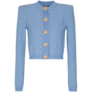 Balmain PB Labyrinth gebreide vest , Blue , Dames , Maat: XS