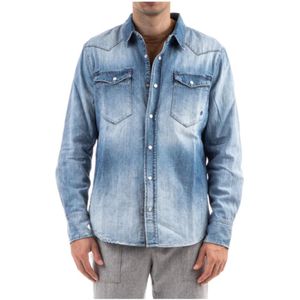Eleventy, Heren, Overhemden, Blauw, Maat: S Denim,