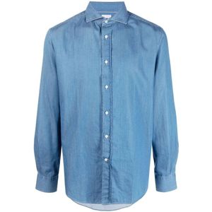 Brunello Cucinelli, Heren, Overhemden, Blauw, Maat: S Denim,
