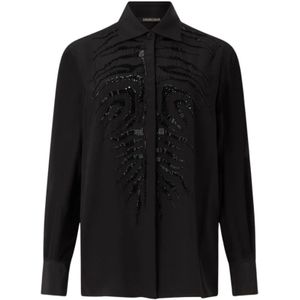 Roberto Cavalli, Dames, Blouses & Shirts, Zwart, Maat: XS Zijde,