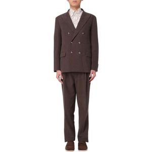 Brunello Cucinelli, Heren, Pakken, Bruin, Maat: XL Linnen,