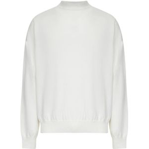 Moncler - Truien - Beige - Katoen - Witte Trui met Ribdetails