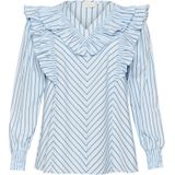 Kaffe Curve - Kcjerria Blouse - Blauw - Dames - Lange Pofmouwen