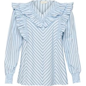 Kaffe Curve - Kcjerria Blouse - Blauw - Dames - Lange Pofmouwen