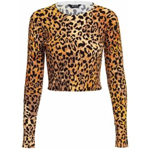 Just Cavalli - Leopard Print - Ribbed Knit Crop Top - Bruin